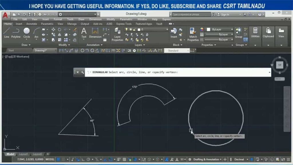 lệnh đo góc trong cad dimangular