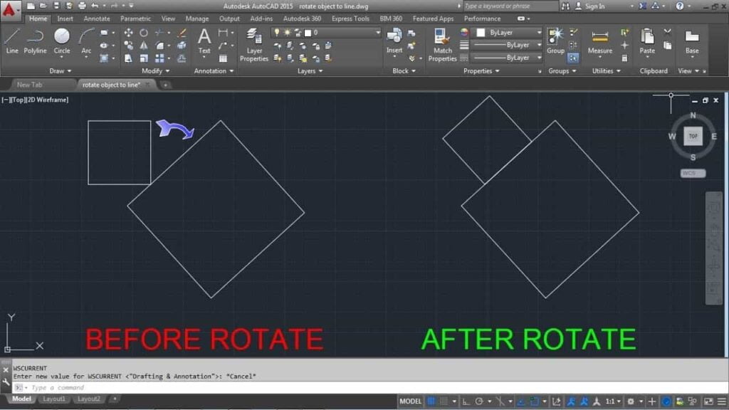 Lệnh xoay trong CAD rotate