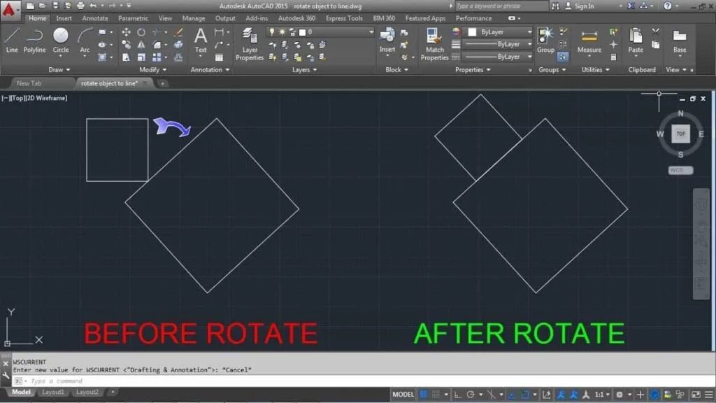Cách sử dụng lệnh xoay trong CAD (AutoCAD) 1 Lệnh xoay trong CAD rotate